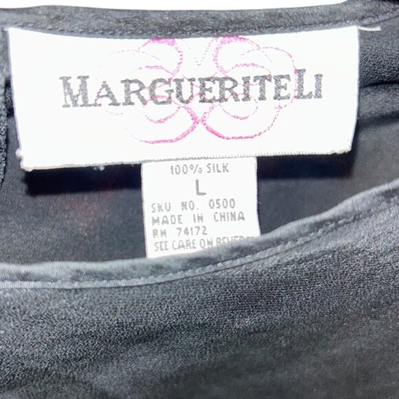 Marguerite Li vintage 80s black 100% silk short sleeved top L - Picture 1 of 4